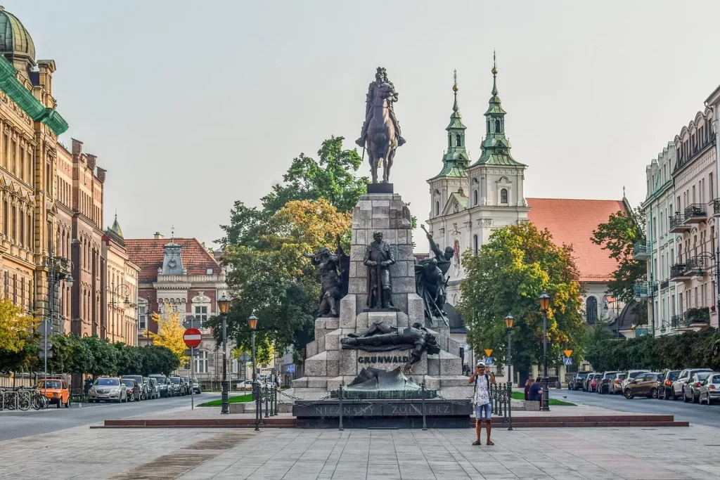 Krakow Main Square nearly empty in the early morning before crowds arrive