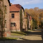 Gravel walking path between barracks at Auschwitz, empty