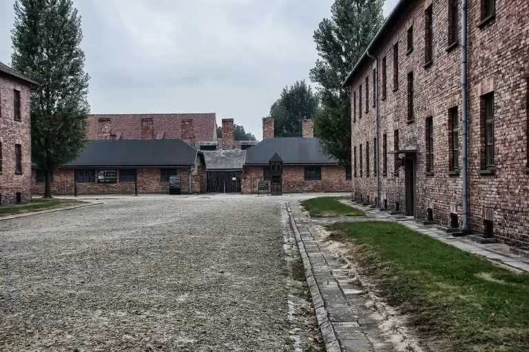 Security checkpoint area at the Auschwitz memorial entrance