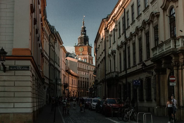 Empty narrow signage-free street in Kazimierz