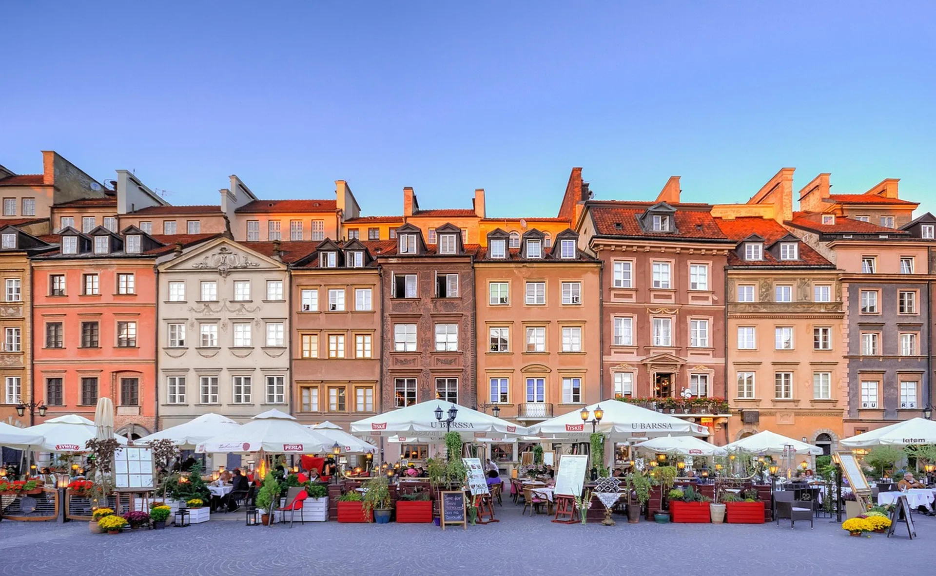 Warsaw rebuilt Old Town square, colourful facades